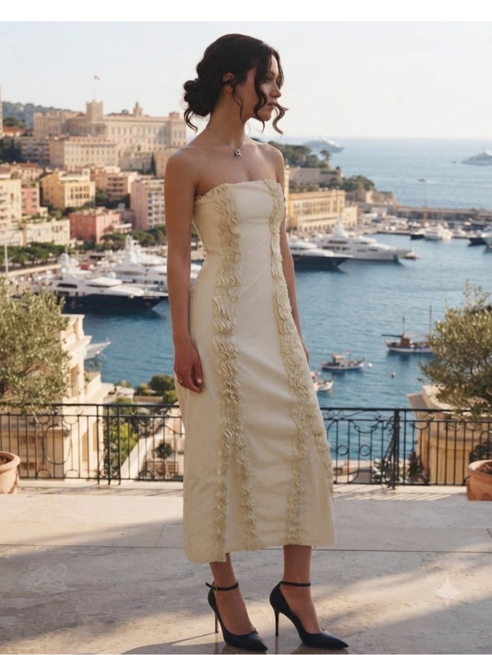 Zara midi dress with embossed ruffles